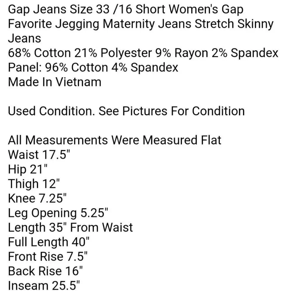 Gap Jeans Size 33 /16 Short Women's Gap Favorite Jegging Maternity Jeans Stretch
